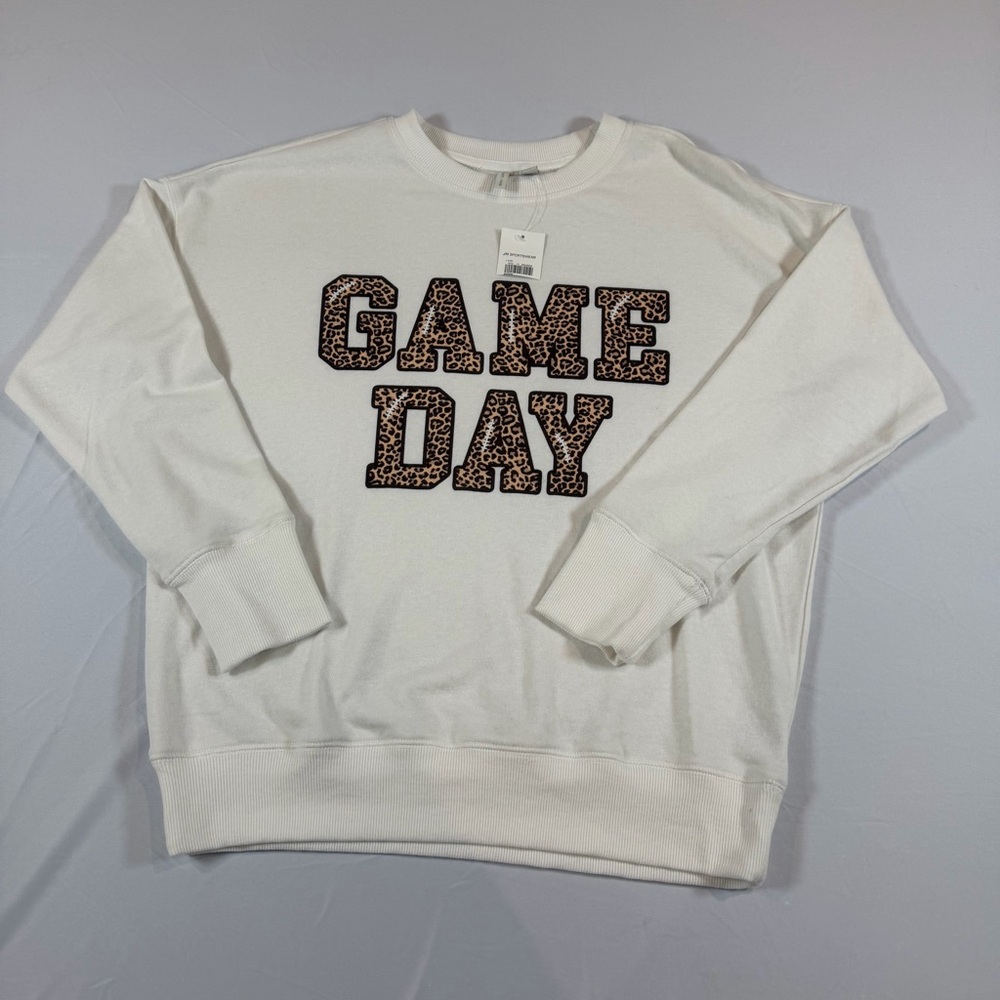 Cato Ivory White‎ Sweatshirt with Leopard Print-NWT-Sz-S